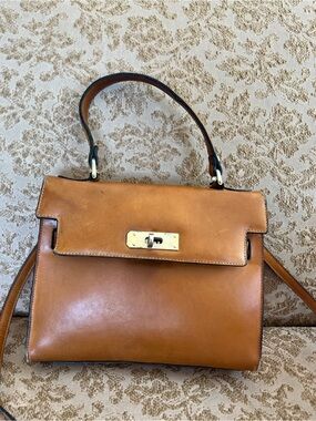 Lederer vintage tan leather top handle bag made in Italy